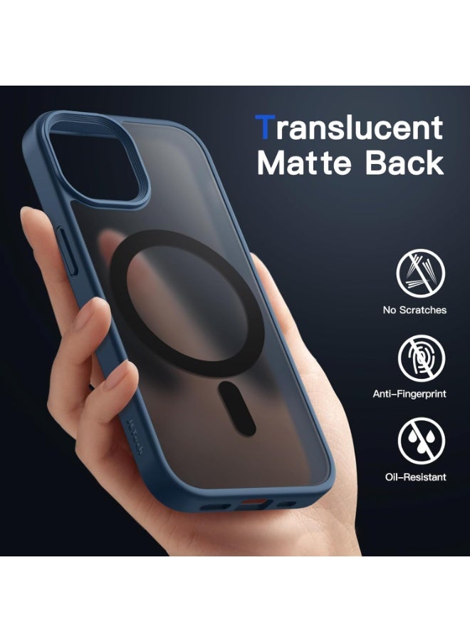 أكاليكس جراب مغناطيسي لهاتف iPhone 12/12 Pro، ظهر شفاف غير لامع، جراب مغناطيسي رفيع مقاوم للصدمات ومضاد للخدش ومختبر ضد السقوط، (أزرق غامق) - Image 3